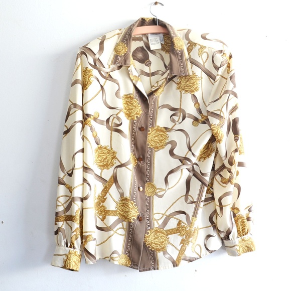 vintage 80s scarf print blouse shirt - Picture 2 of 5